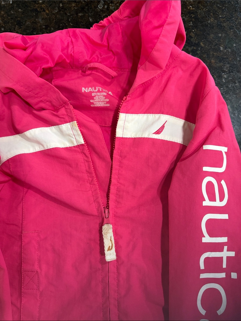 Nautica Hot Pink Hooded Windbreaker with White Accents
